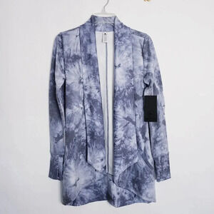 90 Degree By Reflex Shawl Collar Open Front Cardigan Sz Medium Tie Dye Blue/Gray